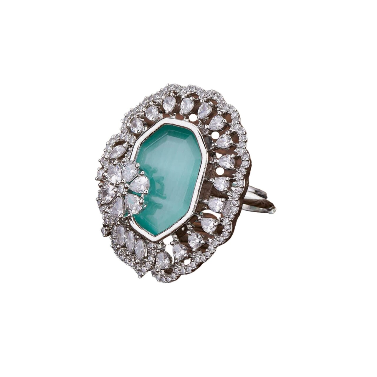 Fake American Diamond Cz Stone Ring for Women - Rhodium Platingindian Pakistani Wedding Jewelry Classic Ring